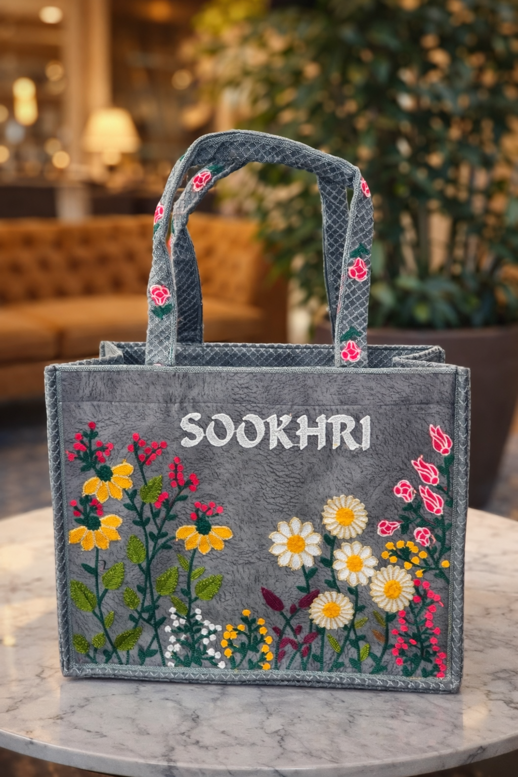 Sookhri Floral Embroidered Black Handbag – Soft Velvet Fabric