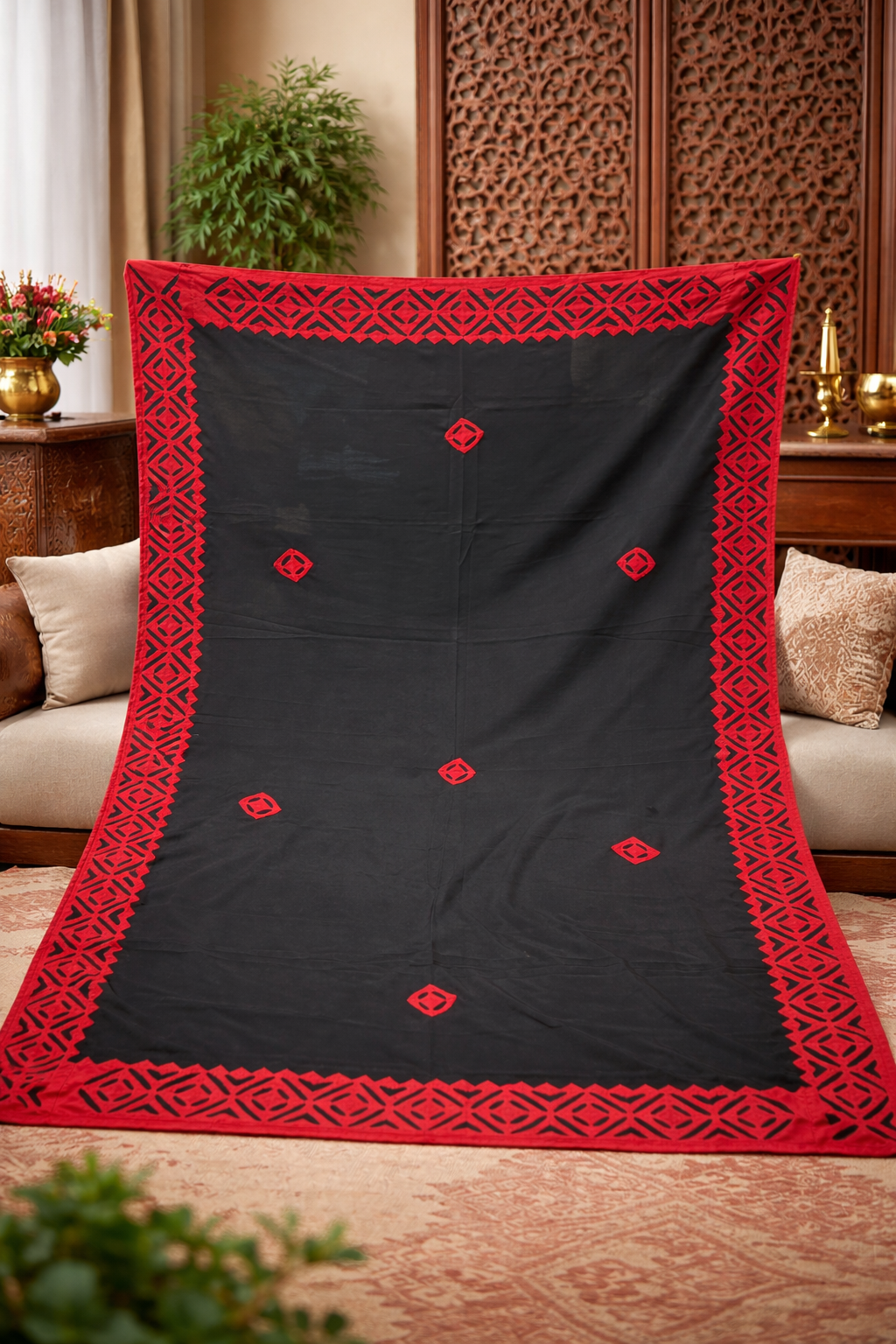 Handmade Applic Chadar | Swiss Voile Fabric | Traditional Ethnic Craft