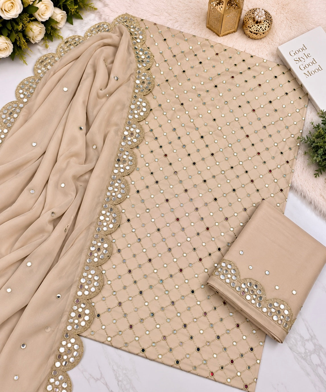 Zarri Sitara Full Jaal Embroidered Soft Cotton with Two-Side Cutwork Chiffon Dupatta | 3PC Unstitched Fancy Dress 👗
