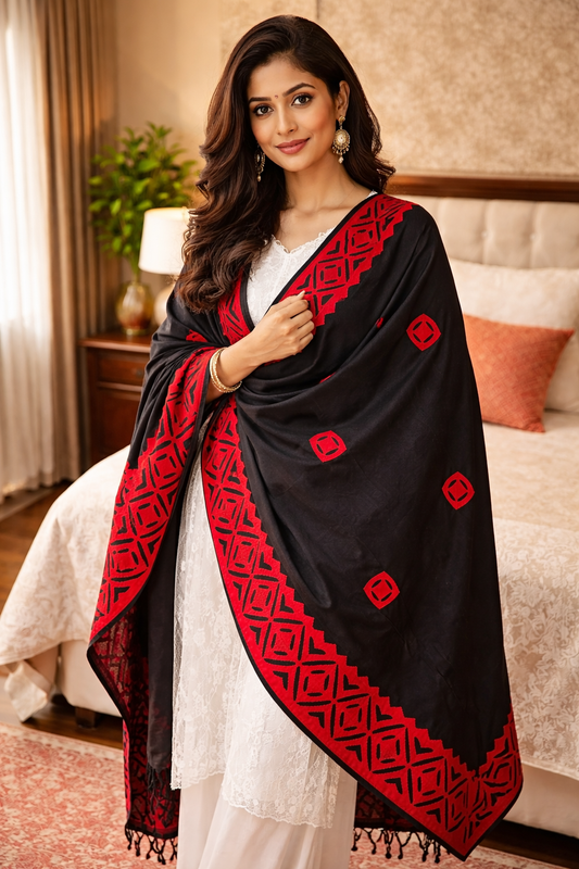 Handmade Applic Chadar | Swiss Voile Fabric | Traditional Ethnic Craft