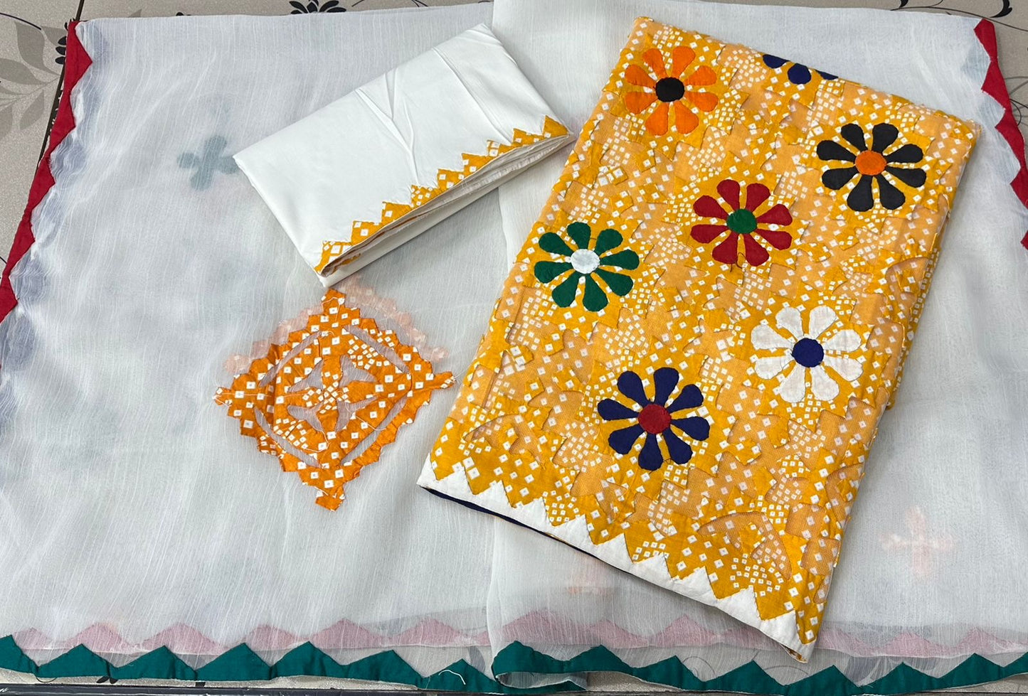 Flower Applic Work Handmade 3pc Dress 👗