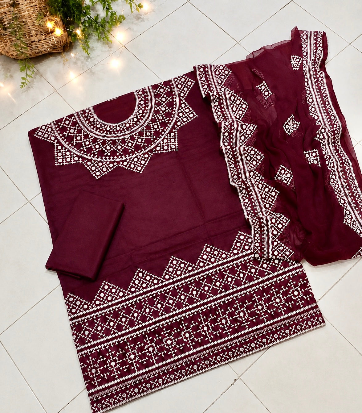 Sindhi Hurmucha Ari Sitara Heavy Embroidered Lawn Cotton with Two Side Border Chiffon Dupatta | 3PC Unstitched Dress 👗