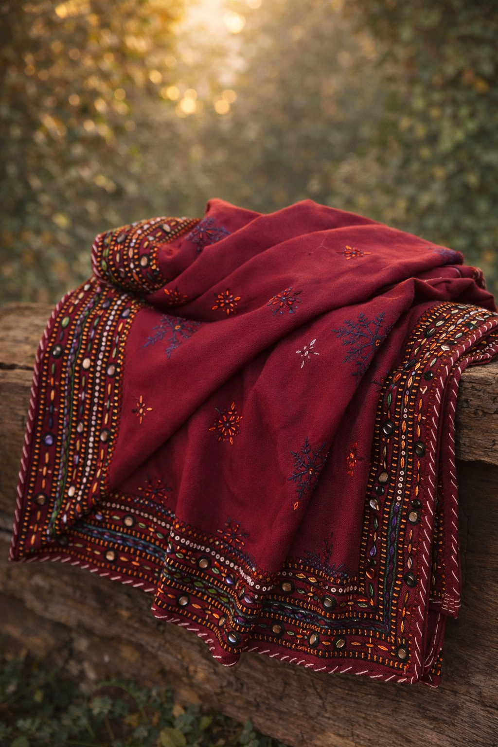 Handmade Traditional Balochi Chadar – Swiss Voile with Original Mirror Work & Double Border (All Four Sides)