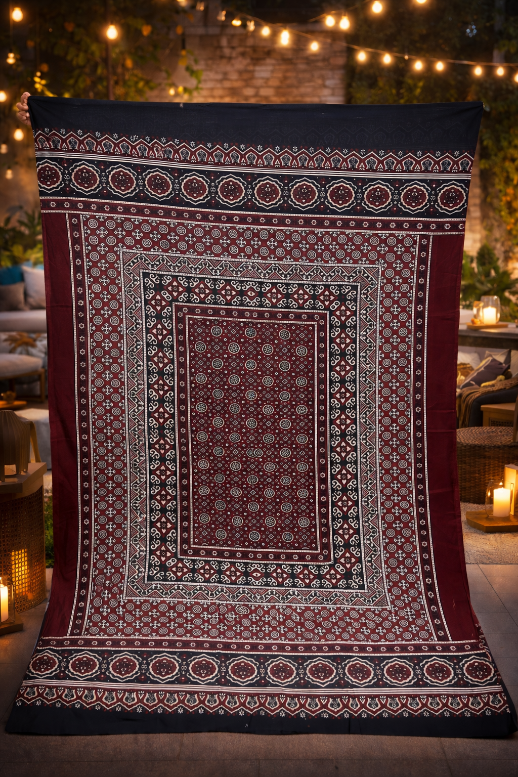Traditional Sindhi Ajrak – Premium Handmade Block Print Soft Cotton    Shawl (King Size)