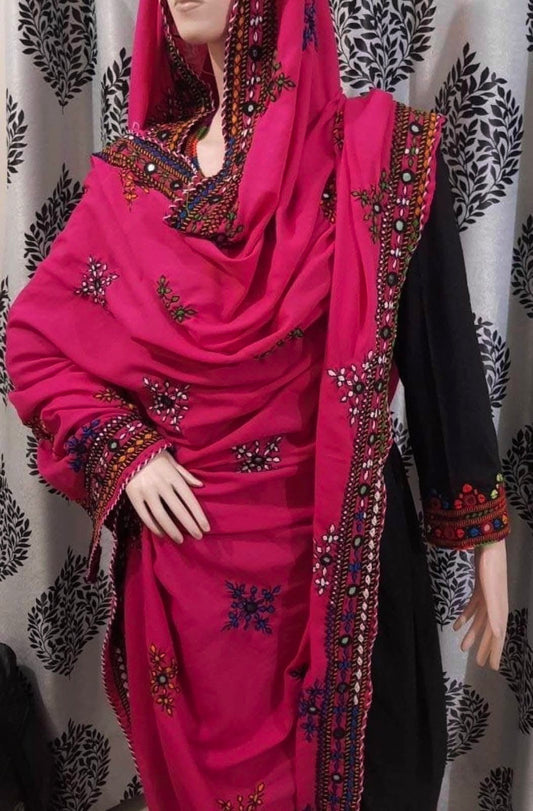 Balochi Handmade Chadar – Pure Mirror Work on Swiss Voil Fabric