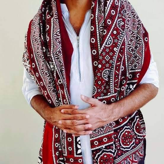 Sindhi Ajrak – Hand Block Printed | Full Size Traditional Shawl Cotton Fabric