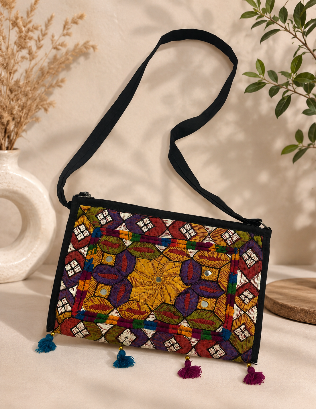 CTC Thread Mirror Work Handmade - Cross Body Purse