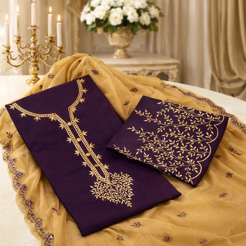 Lawn Cotton Elegant Sequence Sitara Embroidery Work Fancy 3pc Unstitch Dress 👗