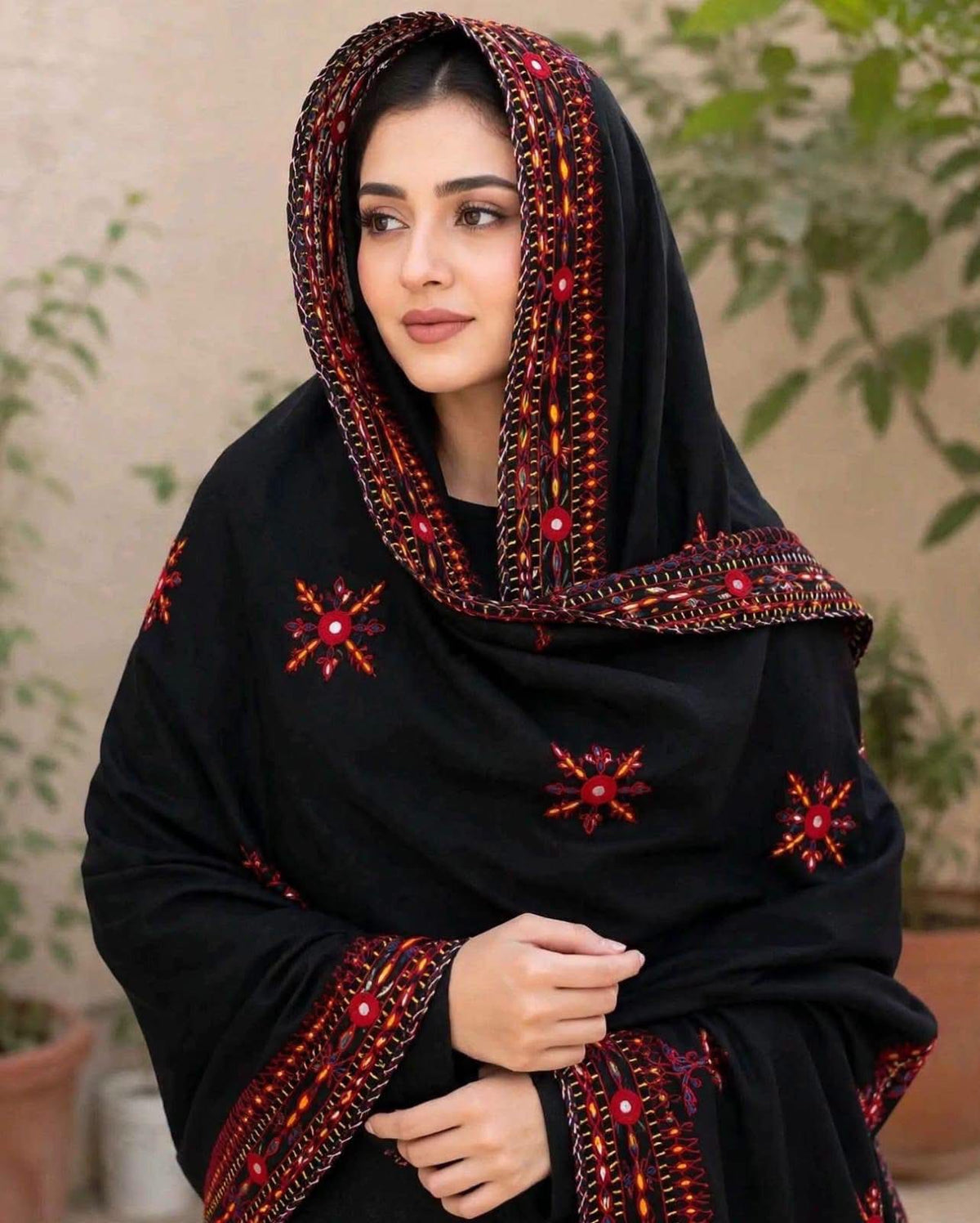 Balochi Four Border Swiss Voil Fabric Original Mirror Work Handmade Chadar