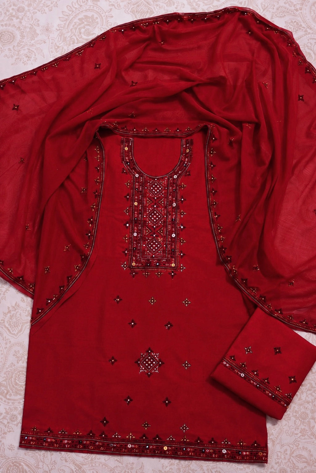 Balochi Thick Thread 9MM Sitara Embroidered Lawn Cotton with Chiffon Dupatta -3PC Unstitch Dress 👗