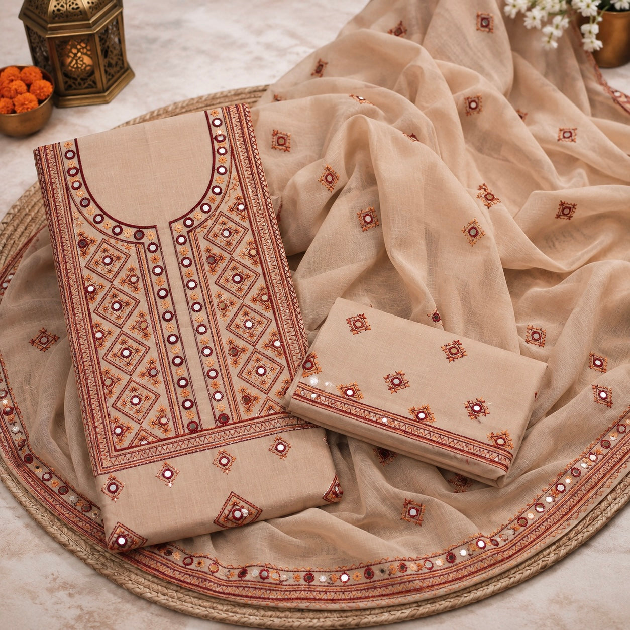Balochi Style Thick Thread 9MM Sitara Embroidered Lawn Cotton with Chiffon Dupatta - 3PC Unstitch Dress 👗