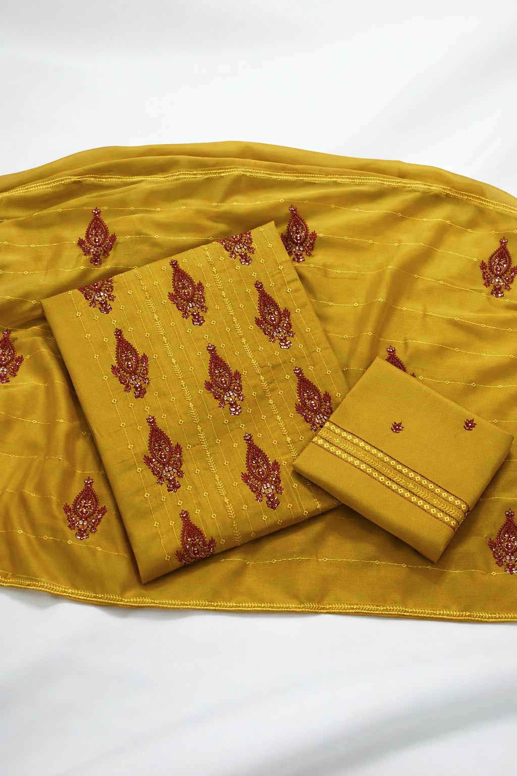 Boring 3MM Sitara Sequence Work Embroidery Soft Cotton with Chiffon Dupatta - 3PC Unstitch Dress 👗