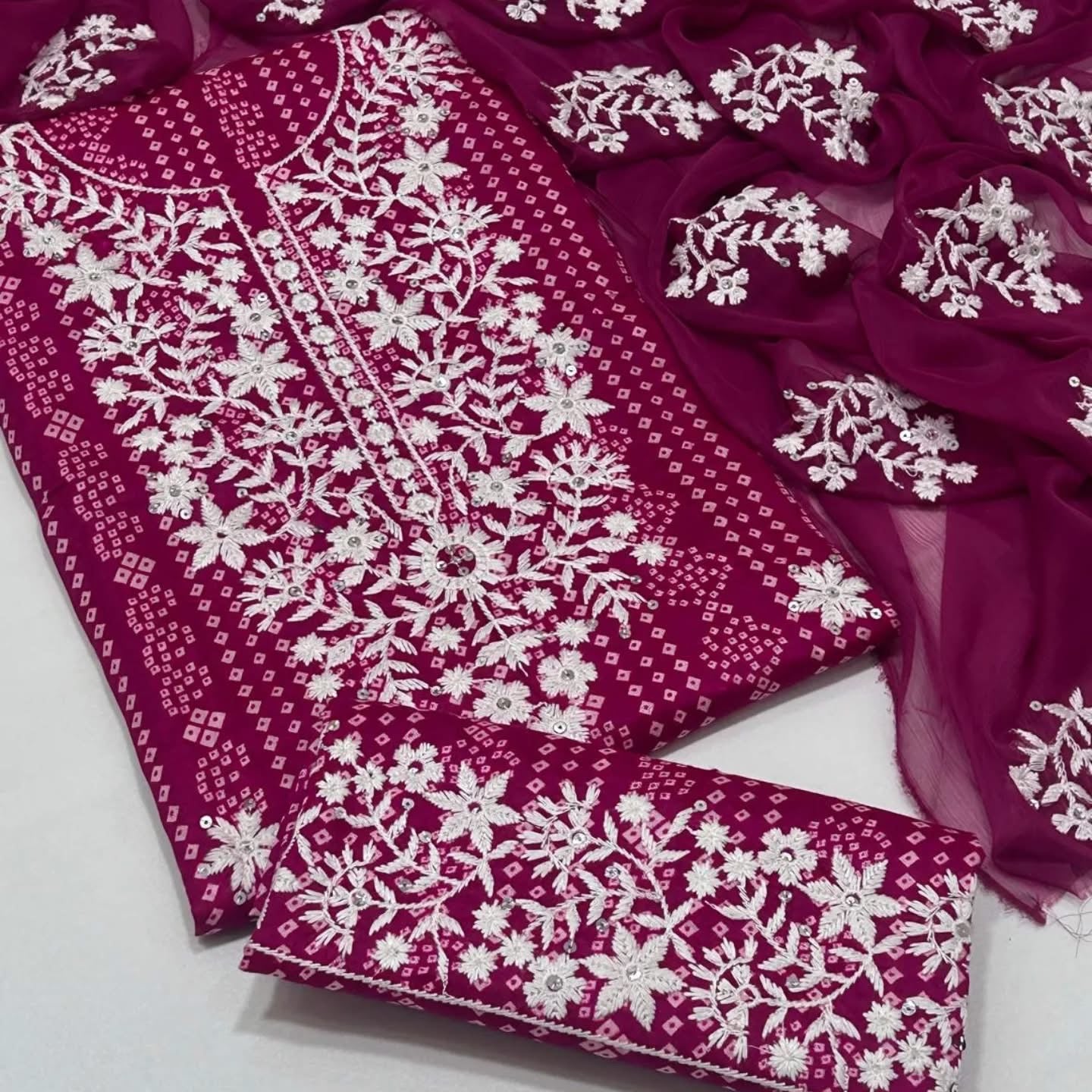 Winter Thick Thread Sequence Sitara Work Embroidery Chunri Marina Fabric 3pc Dress