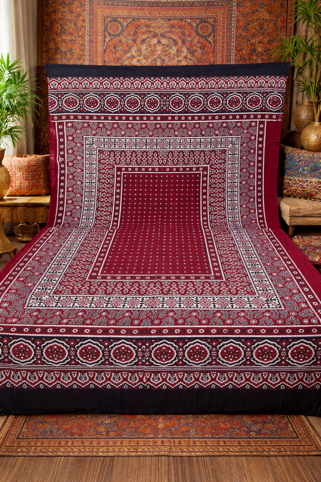 Sindhi Ajrak – Hand Block Printed | Full Size Traditional Shawl Cotton Fabric