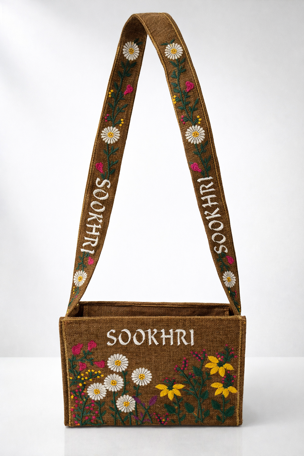 Sookhri Cross Body Floral Embroidered Jute Fabric Bag with Quality Zip