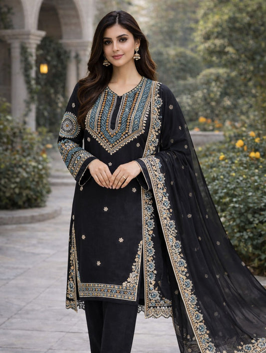 Luxury Lawn Cotton Embroidered 3 Piece Unstitched Suit with Cutwork Chiffon Dupatta