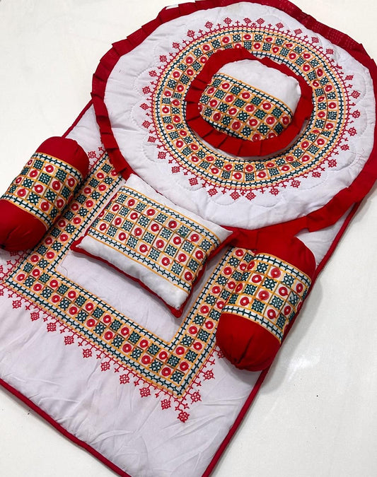 6-Piece Embrodiered Baby Bedding Set with Mattress, Quilt, Pillows & Bolsters