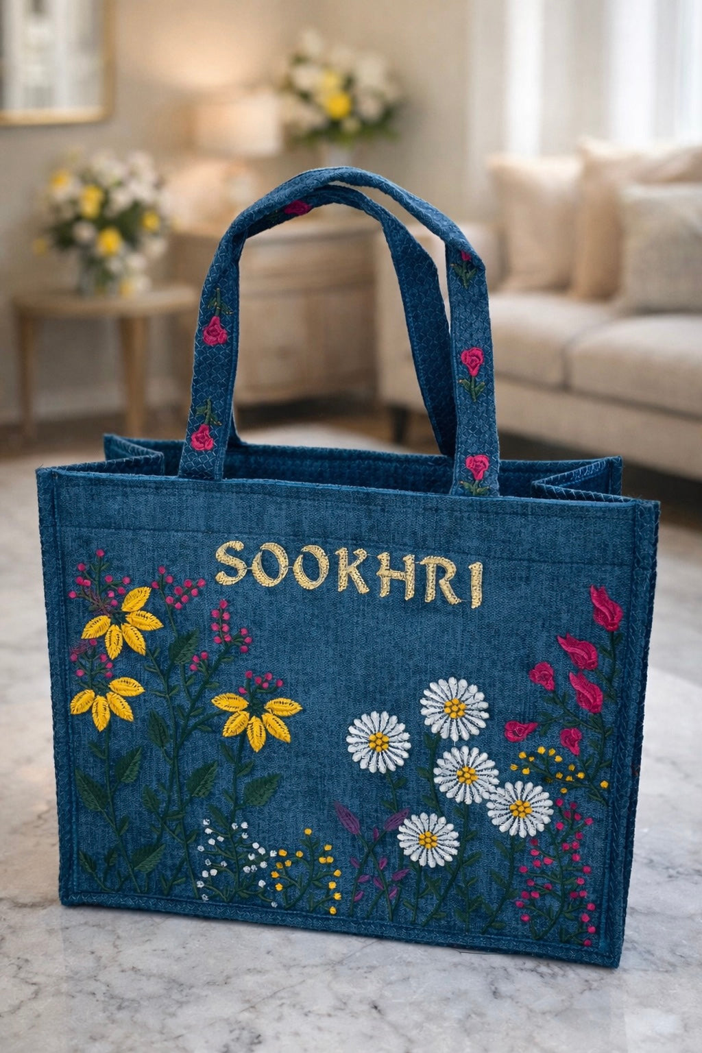 Sookhri Floral Embroidered Black Handbag – Soft Velvet Fabric