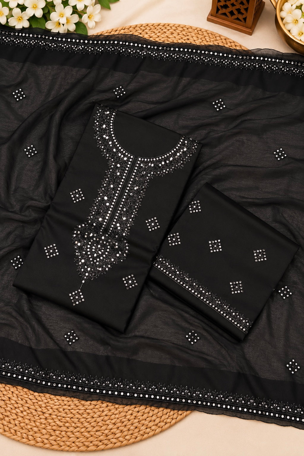 Luxury 3MM Sitara Gala Heavy Chak Daman Soft Cotton with Chiffon Dupatta | 3PC Unstitched Dress 👗