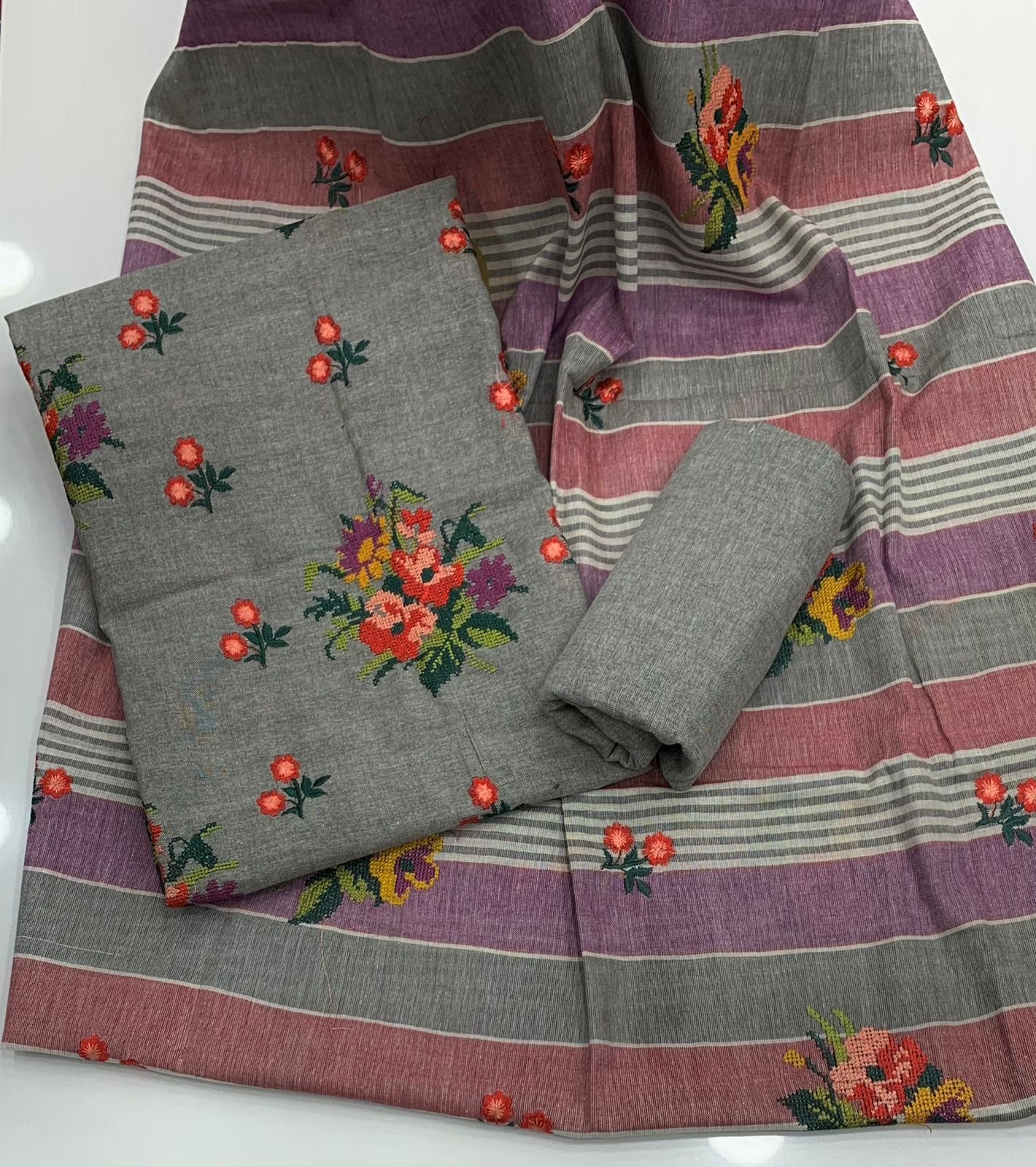 Cross Stitch Embroidery Soft Cotton Khaddar 3pc Dress 👗