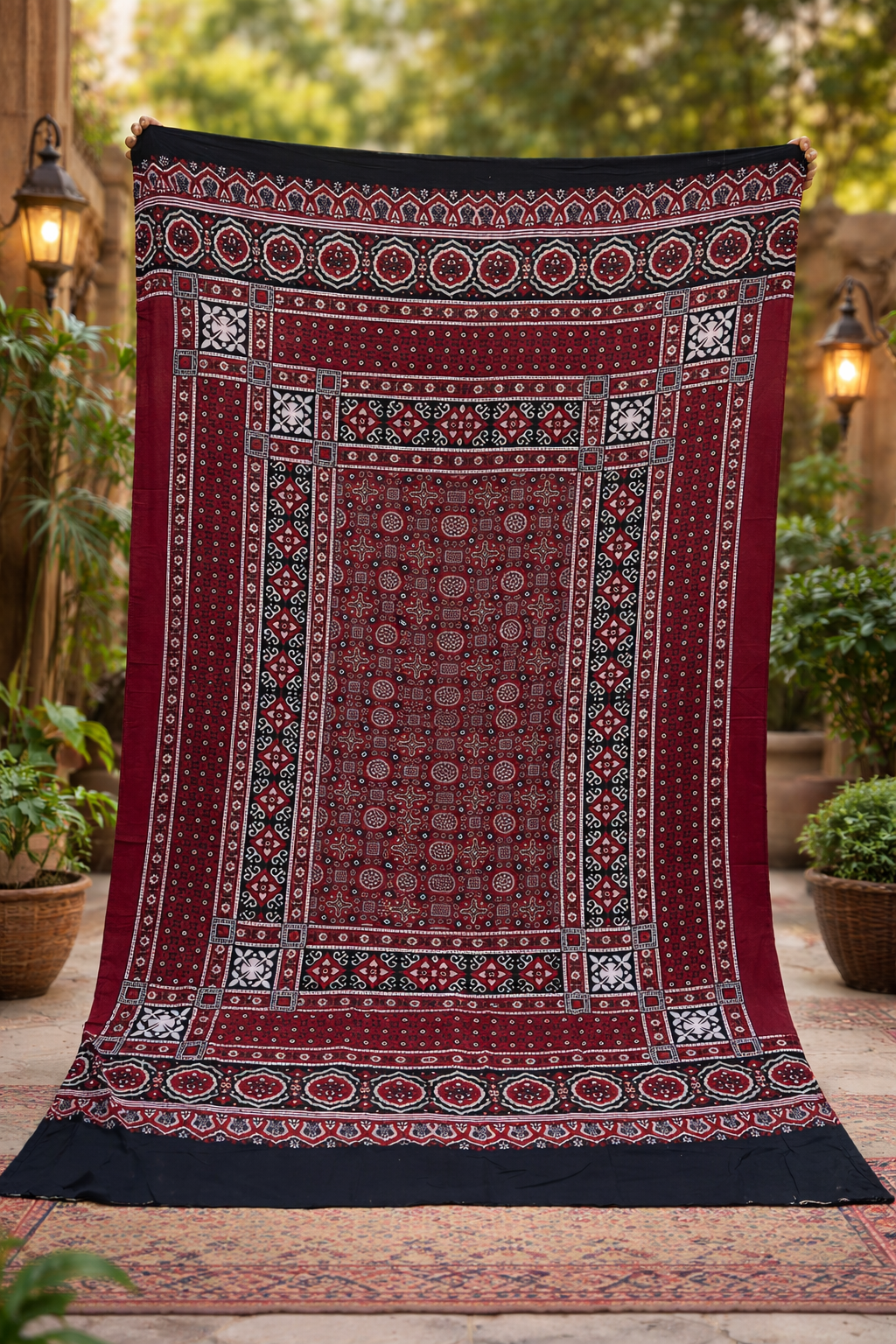 Traditional Sindhi Ajrak – Premium Handmade Block Print Soft Cotton    Shawl (King Size)