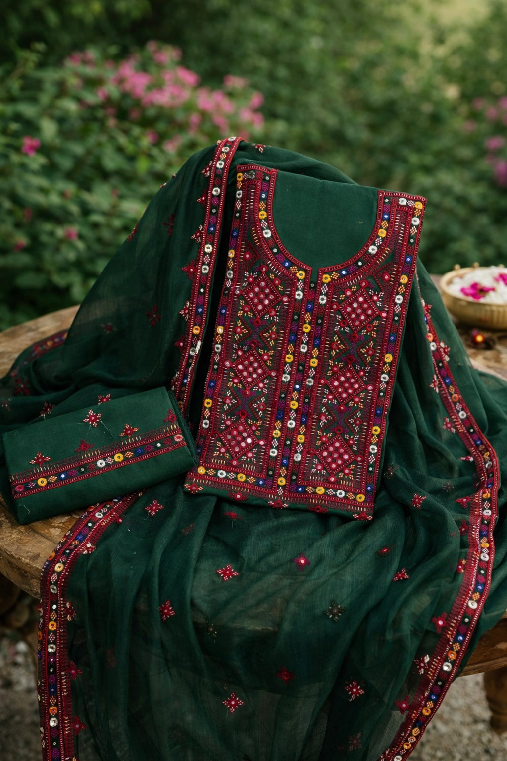 Balochi Thick Thread Sitara Embroidery Lawn Cotton With Chiffon Dupatta - 3PC Unstitch Dress 👗
