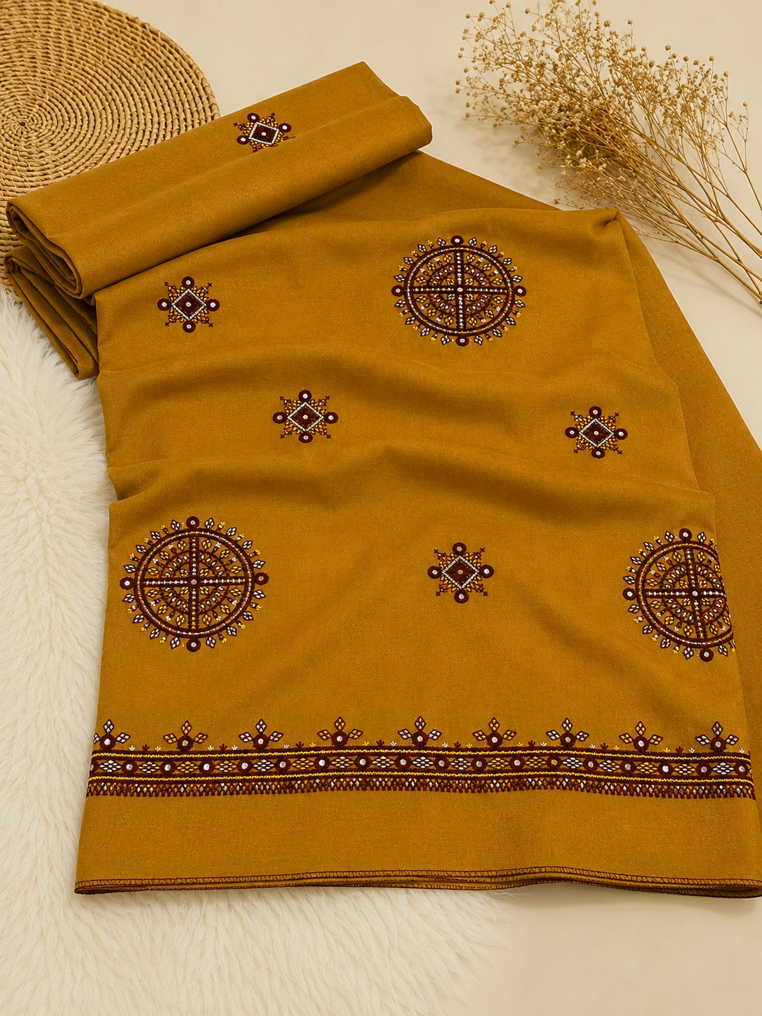 Balochi Thick Thread Sitara Bunches Embroidery Work Chader | Swiss Lawn Fabric