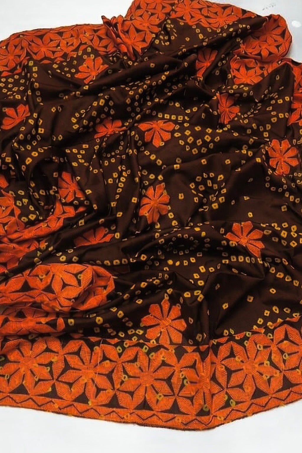 Chunri Print Silk Fabric Applique Style Ari Embroidery Chadar