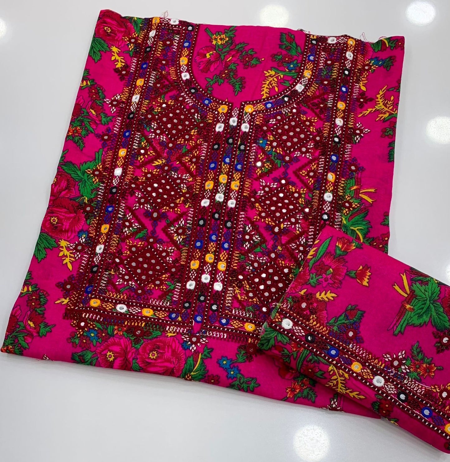 2-Piece Acrylic Marina Floral Suit | Thick Thread & 9mm Sitara Embroidered Winter Wear