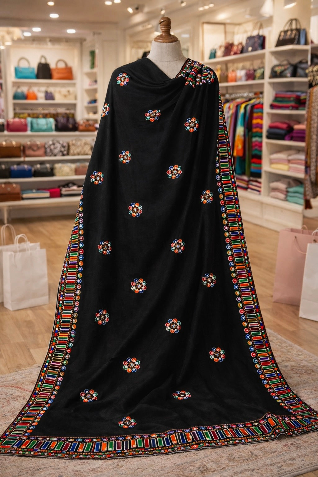 Premium Balochi Sequence Sitara Embroidered Shawl | Swiss Voile Fabric | 4-Side Border Work