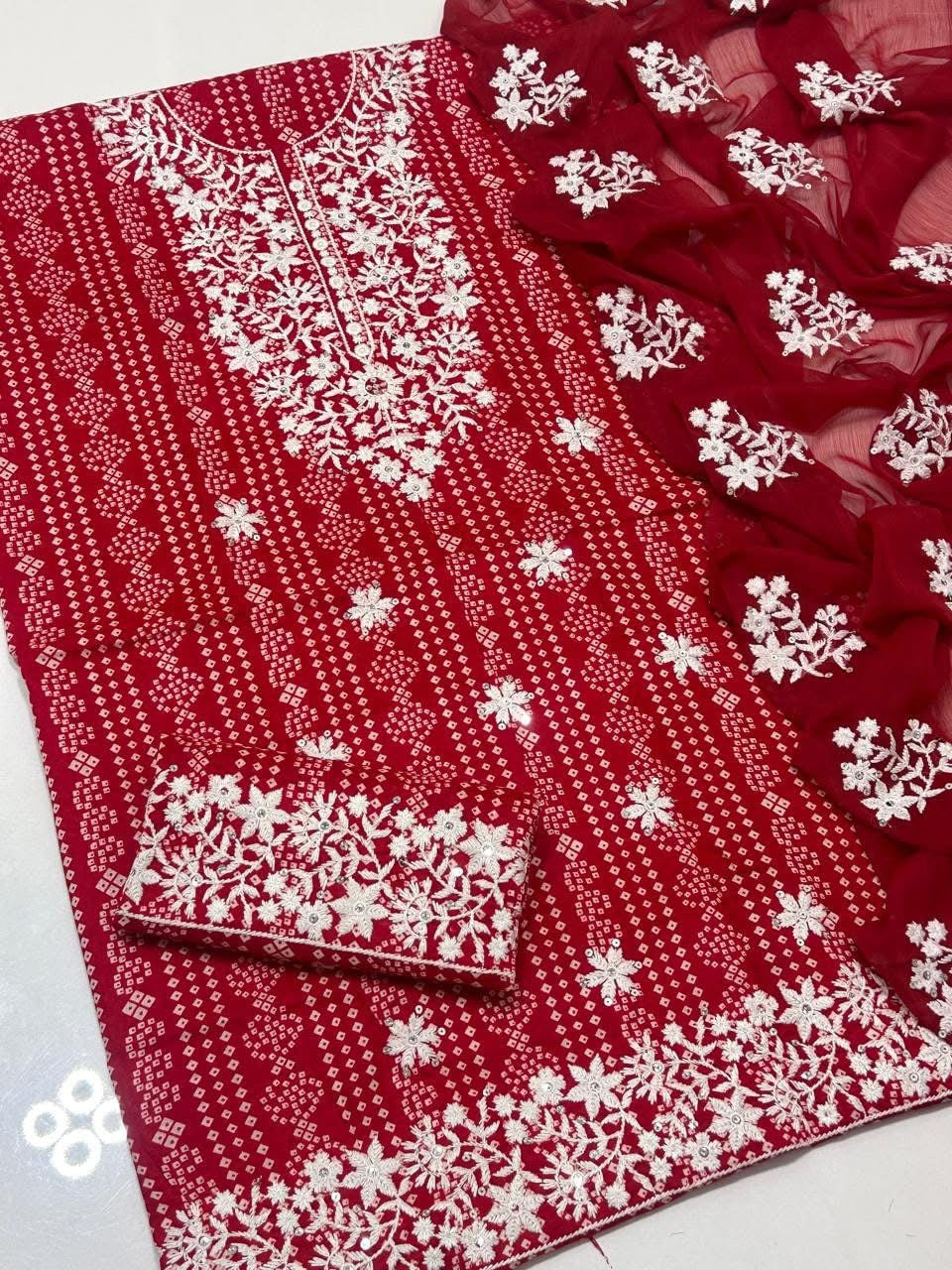 Winter Thick Thread Sequence Sitara Work Embroidery Chunri Marina Fabric 3pc Dress