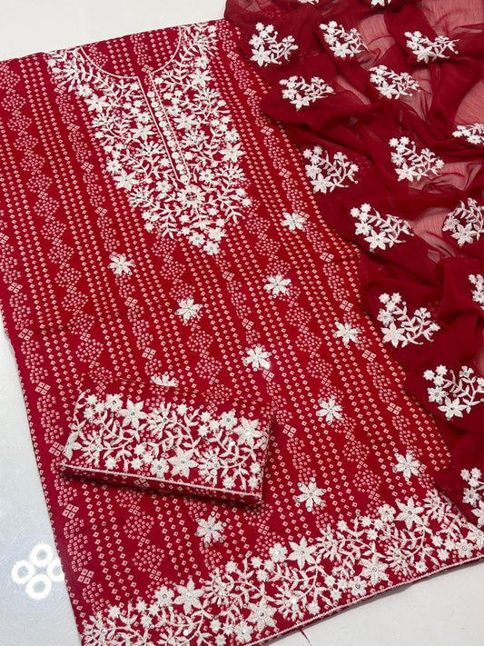 Winter Thick Thread Sequence Sitara Work Embroidery Chunri Marina Fabric 3pc Dress