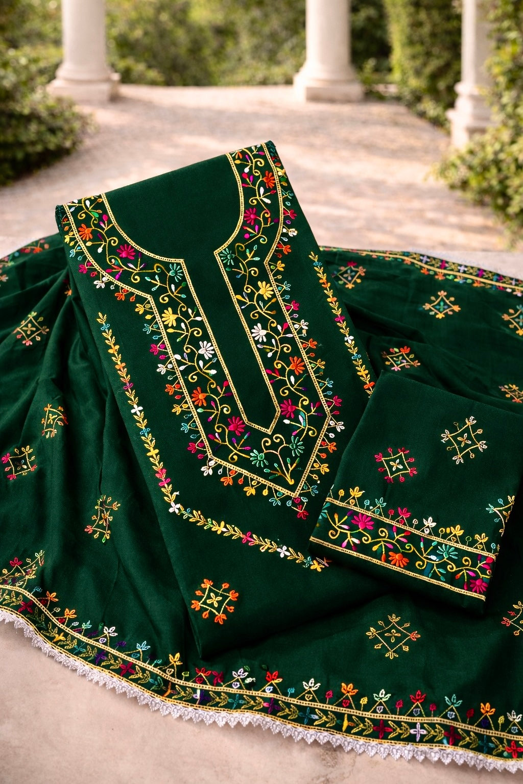 Elegant Multicolor Embroidered Lawn Cotton with Chiffon Dupatta Traditional Design - Unstitch 3PC Dress 👗