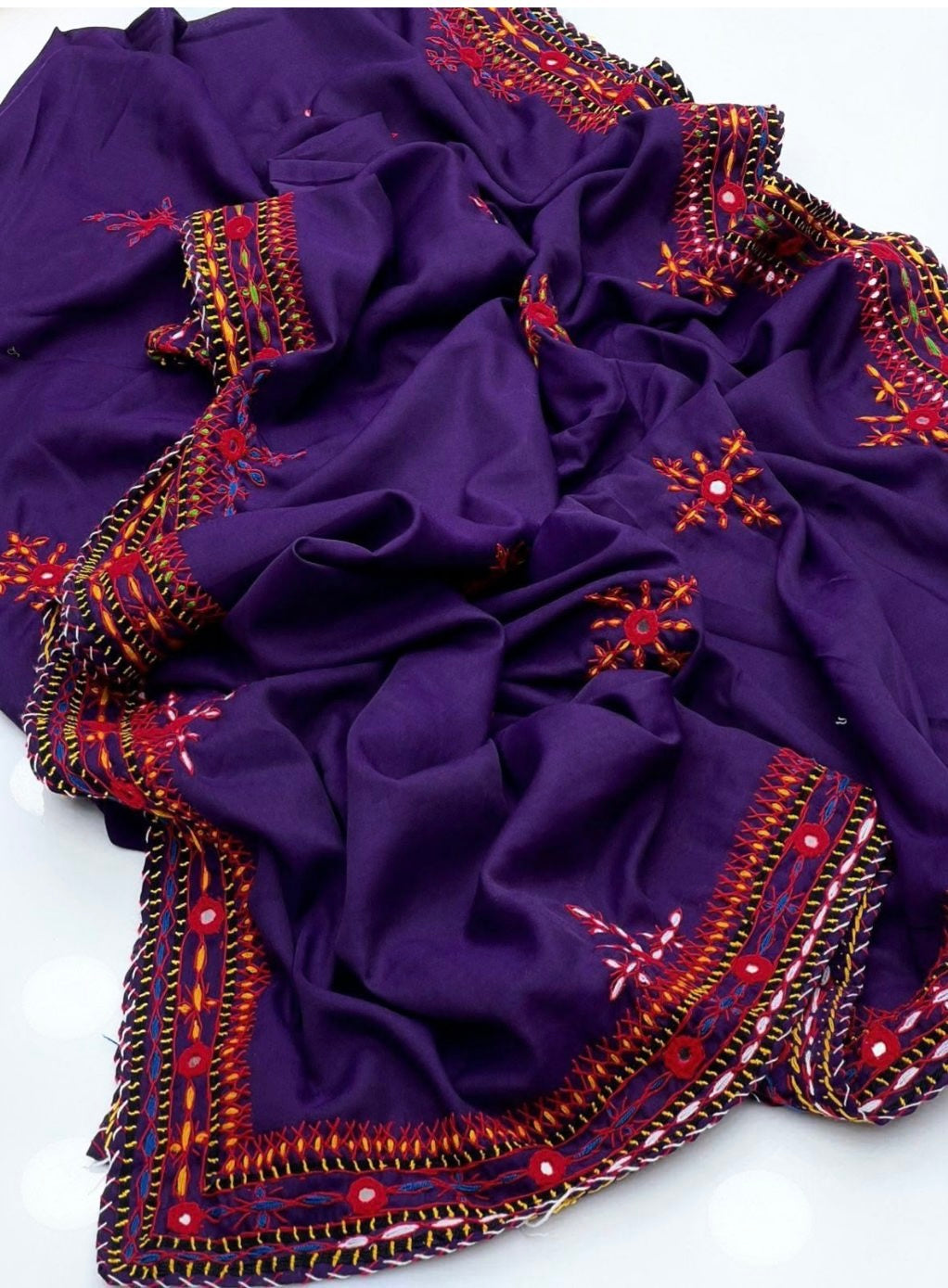 Balochi Handmade Mirror Work Swiss Voil Fabric - Chadar