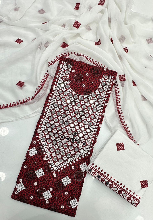 Ajrak Original Mirror Work Machine Embroiderd 3pc Dress 👗
