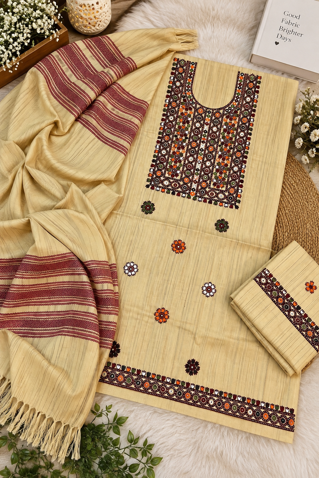 Soft Lining Khaddi Khaddar with Balochi Thick Thread Multi Stara Embroidery - 3PC Unstitched Suit 👗