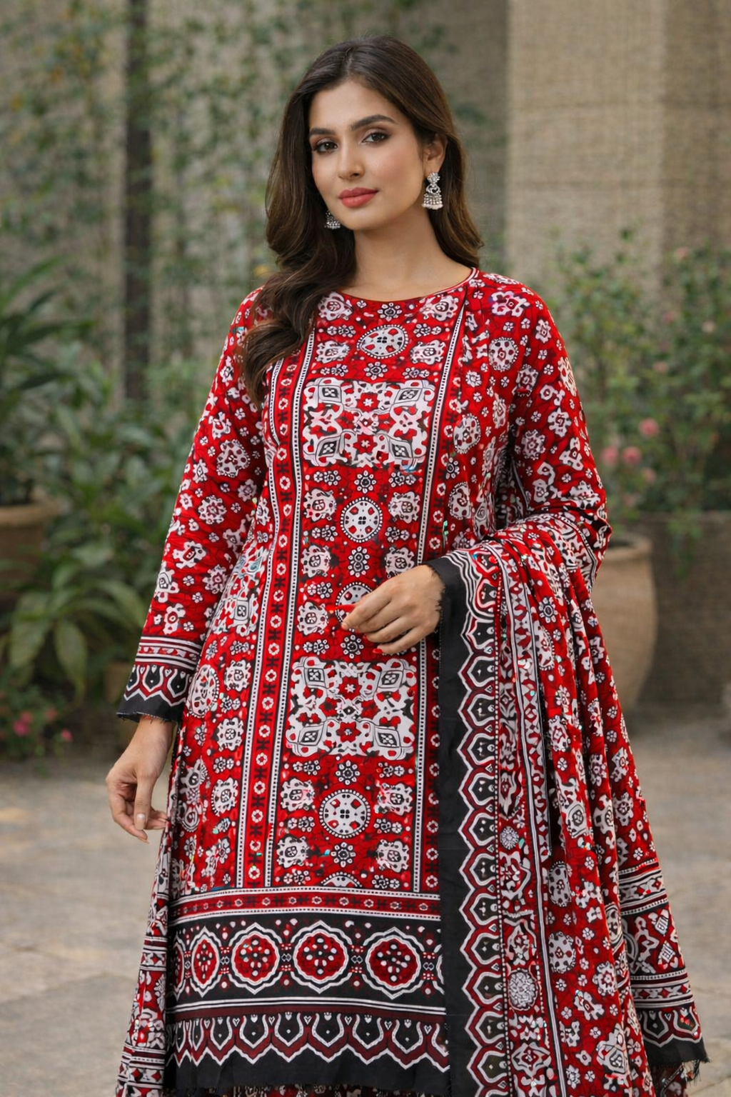 Ajrak Print Premium Lawn Cotton 3-Piece Unstitched Dress 👗