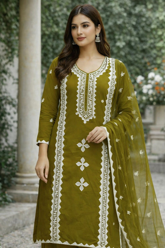 Handmade Applique & Machine Embroidered Lawn Suit with Chiffon Dupatta – 3 Piece Unstitched