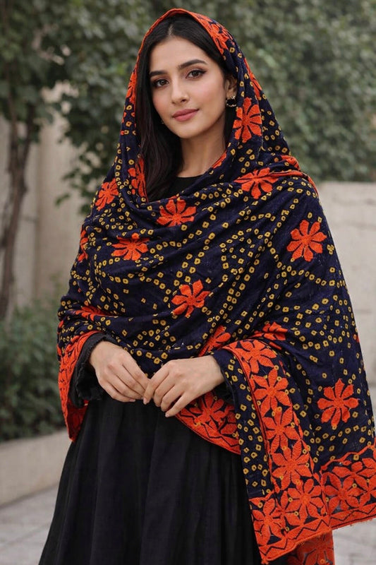 Chunri Print Silk Fabric Applique Style Ari Embroidery Chadar