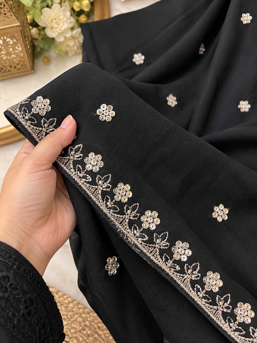 Premium Linen Fabric Sequence Sitara Embroidered Ladies Chadar