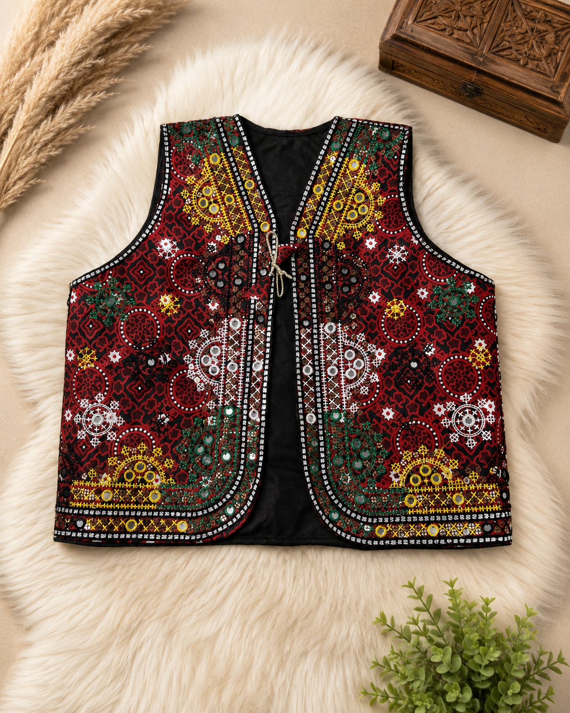 Ajrak Traditional Sitara Ari Embroidered Koti (For 5 To 6 Year Girls)