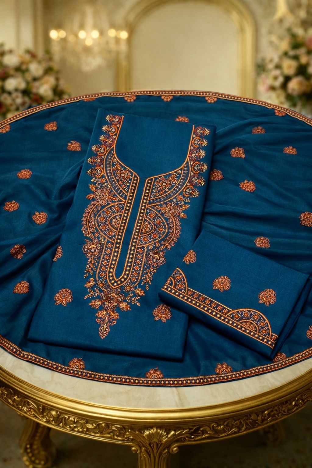 Elegant 3-Piece Kashmiri Computer Embroidery Cotton Fabric With Chiffon Dupatta - 3PC Unstitch Dress 👗