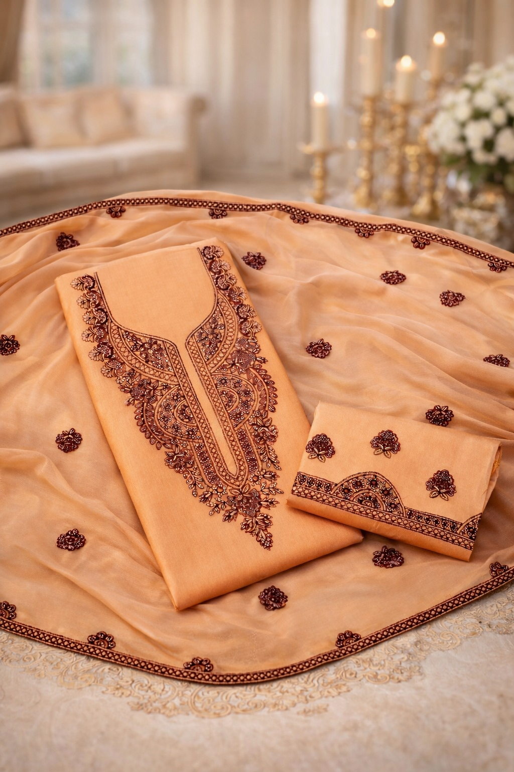 Elegant 3-Piece Kashmiri Computer Embroidery Cotton Fabric With Chiffon Dupatta - 3PC Unstitch Dress 👗