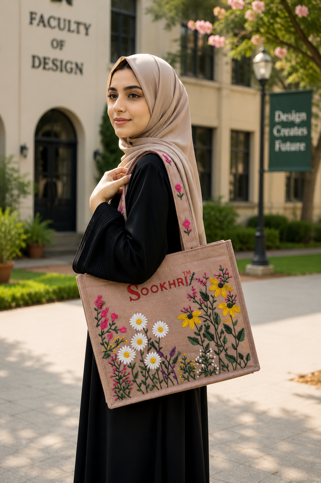 Traditional Jute Fabric Floral Embroidered Hand Bag – Premium Branded Tote Bag with Zip Clouser