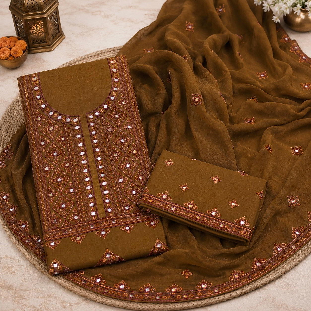 Balochi Style Thick Thread 9MM Sitara Embroidered Lawn Cotton with Chiffon Dupatta - 3PC Unstitch Dress 👗