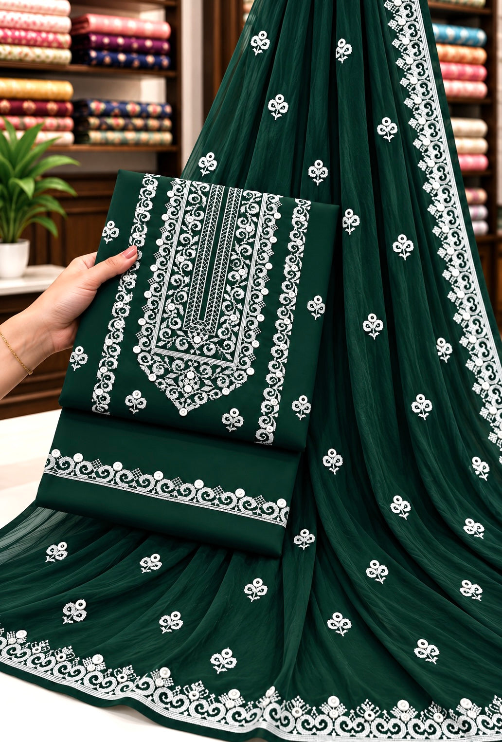 Edenrobe Style Cross Stitch 9MM Sitara - Soft Cotton with Chiffon Dupatta - 3PC Unstitch Dress 👗