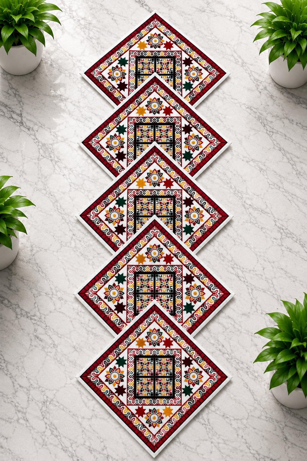 Traditional Embroidered Cushion Cover Set (5 Pieces) – 16x16 Inches