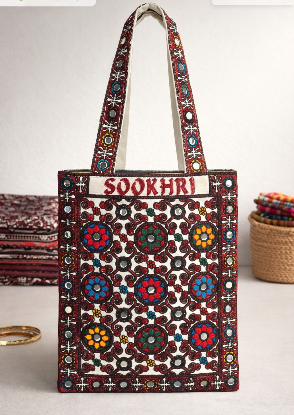 Traditional Embroidered Bag – Multicolor Sitara Work | Perfect for Laptop, Files & College Use