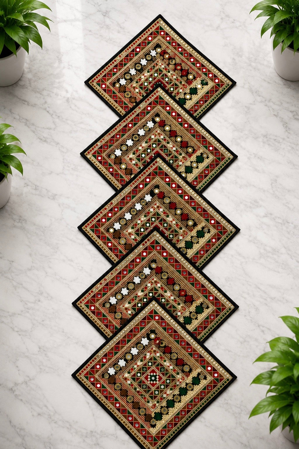 Traditional Embroidered Cushion Cover Set (5 Pieces) – 16x16 Inches
