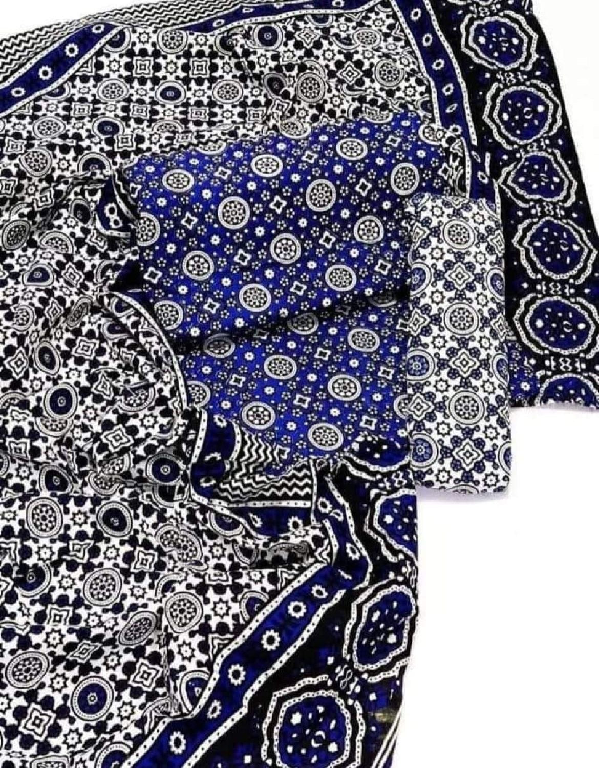 Hand Block Print Ajrak Cotton Unstitched 3-Piece Suit | All-Season Wear